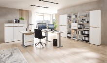 Aktenregal >Memphis< in Weiß / Artisan Eiche Dekor - 45x197x38 (BxHxT)