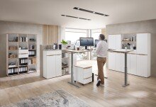 Aktenregal >Memphis< in Weiß / Artisan Eiche Dekor - 45x197x38 (BxHxT)