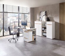 Aktenschrank >Memphis< in Weiß / Artisan Eiche Dekor - 75x122x38 (BxHxT)