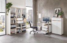 Aktenschrank >Memphis< in Weiß / Artisan Eiche Dekor - 75x122x38 (BxHxT)