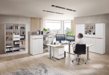 Aktenschrank >Memphis< in Weiß / Artisan Eiche Dekor - 45x122x38 (BxHxT)