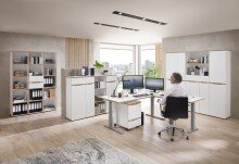 Aktenschrank >Memphis< in Weiß / Artisan Eiche Dekor - 45x122x38 (BxHxT)