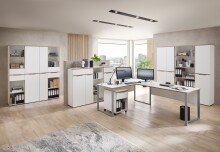 Rollcontainer >Memphis< in Weiß / Artisan Eiche Dekor - 45x66x55 (BxHxT)