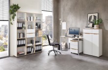 Rollcontainer >Memphis< in Weiß / Artisan Eiche Dekor - 45x66x55 (BxHxT)