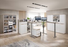 Rollcontainer >Memphis< in Weiß / Artisan Eiche Dekor - 45x66x55 (BxHxT)