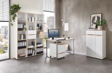 Schreibtisch >Memphis< in Weiß / Artisan / silber - 120x77x73 (BxHxT)