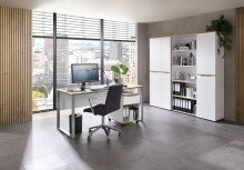 Schreibtisch >Memphis< in Weiß / Artisan / silber - 170x77x73 (BxHxT)
