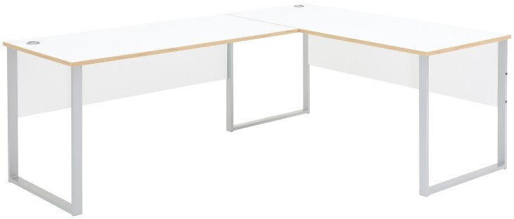Eckschreibtisch >Memphis< in Weiß / Artisan / silber - 223x77x170 (BxHxT)