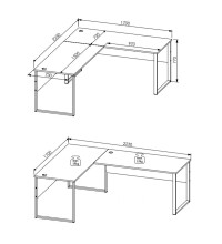 Eckschreibtisch >Memphis< in Weiß / Artisan / silber - 223x77x170 (BxHxT)