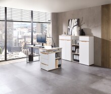 Schreibtisch >Memphis< in Weiß / Artisan / silber - 150x77x73 (BxHxT)