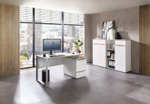 Schreibtisch >Memphis< in Weiß / Artisan / silber - 150x77x73 (BxHxT)