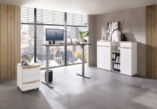 Schreibtisch >Memphis< höhenverstellbar, Weiß / Artisan / silber - 160x72/120x77 (BxHxT)