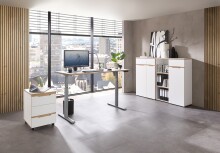 Schreibtisch >Memphis< höhenverstellbar, Weiß / Artisan / silber - 160x72/120x77 (BxHxT)