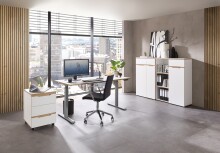 Schreibtisch >Memphis< höhenverstellbar, Weiß / Artisan / silber - 160x72/120x77 (BxHxT)