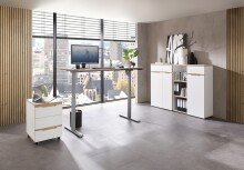Schreibtisch >Memphis< höhenverstellbar, Weiß / Artisan / silber - 160x72/120x77 (BxHxT)