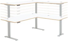 Eckschreibtisch >Memphis< höhenverstellbar, weiß / Artisan / silber  - 185x64/129x177 (BxHxT)