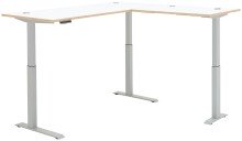 Eckschreibtisch >Memphis< höhenverstellbar, weiß / Artisan / silber  - 185x64/129x177 (BxHxT)