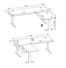 Eckschreibtisch >Memphis< höhenverstellbar, weiß / Artisan / silber  - 185x64/129x177 (BxHxT)
