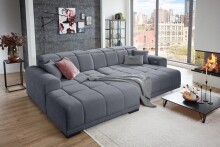 Wohnlandschaft >Puppet< Kopfteilverstellung, Sitzverstellung, Cord grau - 301x113x195cm (BxHxT)