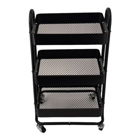 Servierwagen >RAJA< in schwarz, Lackiert, Metall  - 46x78x34cm (BxHxT)