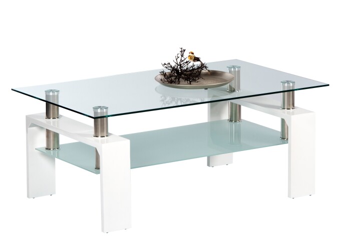 Couchtisch >Mango II< in weiß, Glas, Edelstahl, MDF - 100x46x60cm (BxHxT)