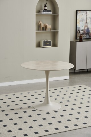 Esstisch >Josh< in Travertin, beige, Keramik, Metall - 75x90cm (HxD)