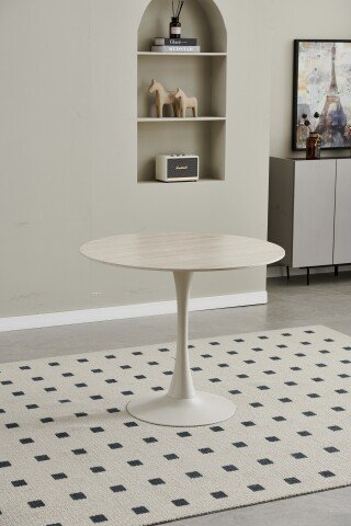 Esstisch >Josh< in Travertin, beige, Keramik, Metall - 75x90cm (HxD)