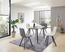 Esstisch >Owen< in Steinoptik, schwarz, Keramik, Metall - 120x77x80cm (BxHxT)