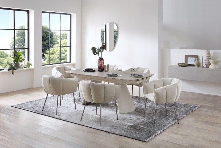 Esstisch >Kelso< (ausziehbar) in Travertin - Optik, beige