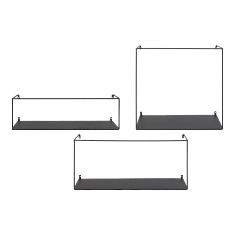 Wandregal >Ulmo< (3er-Set) in Schwarz, Stahl - 16x50x5 - 18x40x25 - 20x55x40 (B/H/T)