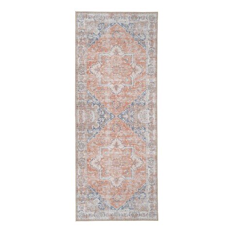 Teppich >Havanna< in Blau / Orange, Chenille-Polyester - 80x1x200cm (BxHxT)