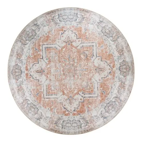 Teppich >Havanna< in Blau / Orange, Chenille-Polyester - 200x1x200cm (BxHxT)