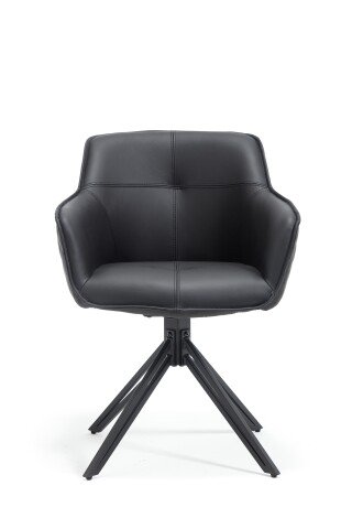 Armlehnstuhl >Emma< (2er Set) drehbar, schwarz mit Leder - 59x82x62 (BxHxT)