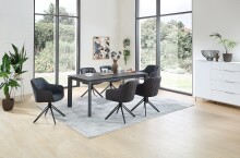 Armlehnstuhl >Emma< (2er Set) drehbar, schwarz mit Leder - 59x82x62 (BxHxT)