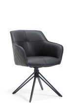 Armlehnstuhl >Emma< (2er Set) drehbar, schwarz mit Leder - 59x82x62 (BxHxT)