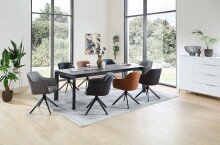 Armlehnstuhl >Emma< (2er Set) drehbar, schwarz mit Leder - 59x82x62 (BxHxT)