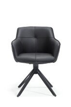 Armlehnstuhl >Emma< (2er Set) drehbar, schwarz mit Leder - 59x82x62 (BxHxT)