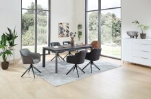 Armlehnstuhl >Emma< (2er-Set) drehbar, braun mit Leder, Gestell schwarz - 59x82x62 (BxHxT)