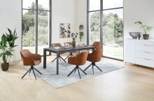 Armlehnstuhl >Emma< (2er-Set) drehbar, braun mit Leder, Gestell schwarz - 59x82x62 (BxHxT)