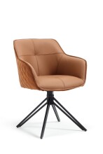 Armlehnstuhl >Emma< (2er-Set) drehbar, braun mit Leder, Gestell schwarz - 59x82x62 (BxHxT)