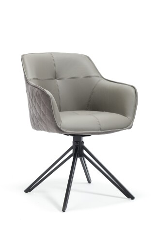 Armlehnstuhl >Emma< (2er-Set) drehbar, grau mit Leder, Gestell schwarz - 59x82x62 (BxHxT)