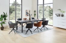 Armlehnstuhl >Emma< (2er-Set) drehbar, grau mit Leder, Gestell schwarz - 59x82x62 (BxHxT)