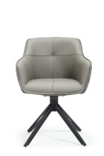 Armlehnstuhl >Emma< (2er-Set) drehbar, grau mit Leder, Gestell schwarz - 59x82x62 (BxHxT)