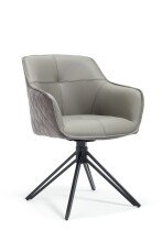 Armlehnstuhl >Emma< (2er-Set) drehbar, grau mit Leder, Gestell schwarz - 59x82x62 (BxHxT)