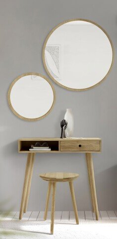 Garderoben-Set >Anacortes< (4-teilig) Konsele, Hocker, 2 Spiegel, in Eiche - 100x190x35 (BxHxT)