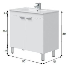 Waschbeckenunterschrank >ECO KIT< in Weiß glänzend - 80x80x45cm (BxHxT)