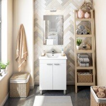 Waschbeckenunterschrank >ECO KIT< in Weiß glänzend - 60x80x45 (BxHxT)