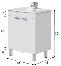 Waschbeckenunterschrank >ECO KIT< in Weiß glänzend - 60x80x45 (BxHxT)