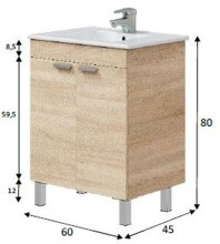 Waschbeckenunterschrank >ECO KIT< in Canadian Eiche Dekor - 60x80x45 (BxHxT)