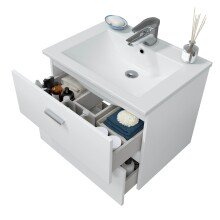 Waschbeckenunterschrank >ECO KIT< (hängend) in Weiß glänzend - 60x50x45 (BxHxT)